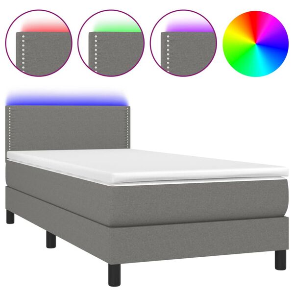 vidaXL Box spring postel s matrac&iacute; a LED tmavě &scaron;ed&aacute; 90x200 cm textil