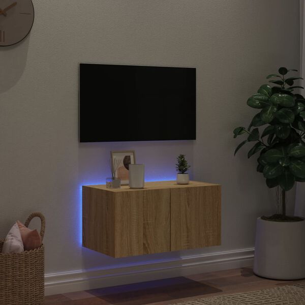 vidaXL N&aacute;stěnn&aacute; TV skř&iacute;ňka s LED osvětlen&iacute;m dub sonoma 60 x 35 x 31 cm