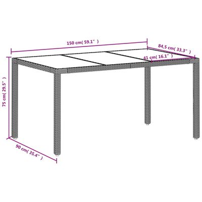 vidaXL Zahradní stůl skleněná deska světle šedý 150x90x75 cm polyratan