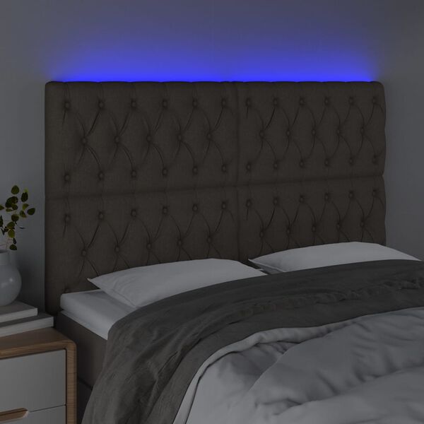 vidaXL Čelo postele s LED taupe 144x7x118/128 cm textil