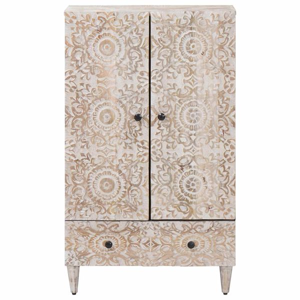 vidaXL Vysok&aacute; skř&iacute;ň B&iacute;l&aacute; 60 x 33,5 x 100 cm Masivn&iacute; mangov&eacute; dřevo