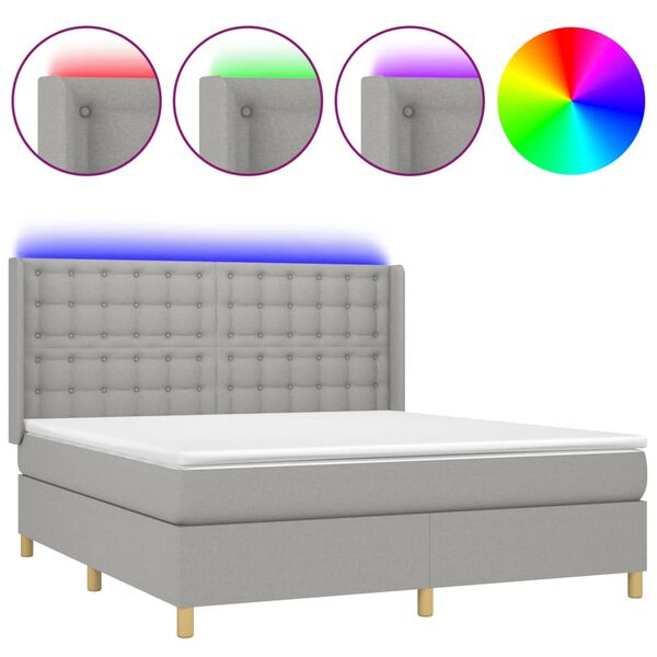 vidaXL Box spring postel s matrac&iacute; a LED světle &scaron;ed&aacute; 180x200 cm textil