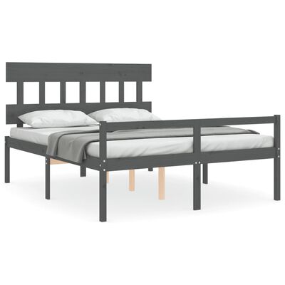 vidaXL Rám postele s čelem šedý King masivní dřevo