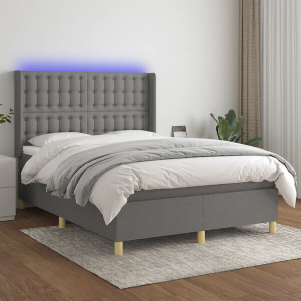 vidaXL Box spring postel s matrac&iacute; a LED tmavě &scaron;ed&aacute; 140x190 cm textil