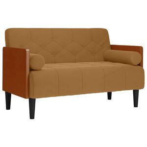 vidaXL Pohovka Loveseat s podhlavn&iacute;kem, hněd&aacute;, 110 cm, samet