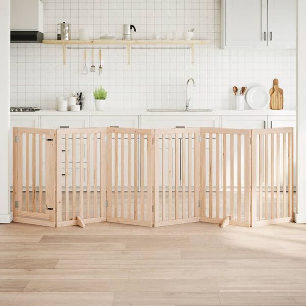 vidaXL Ps&iacute; branka s dv&iacute;řky, skl&aacute;dac&iacute;, 6 panelů, 300 cm, topolov&eacute; dřevo