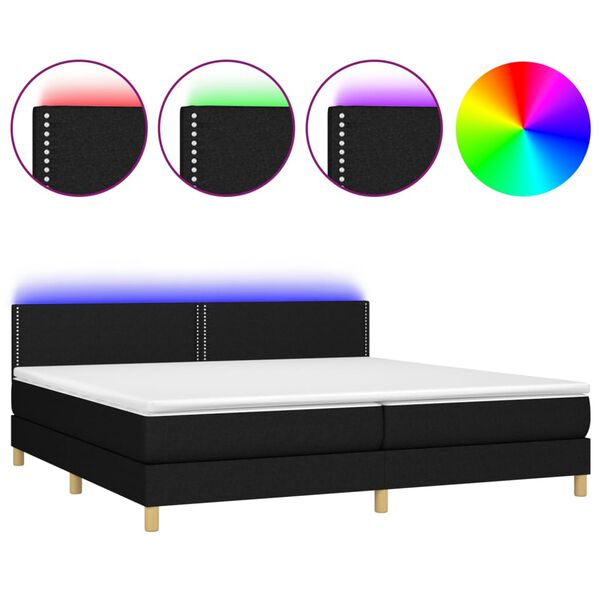 vidaXL Box spring postel s matrac&iacute; a LED čern&aacute; 200x200 cm textil