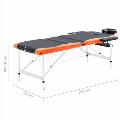 vidaXL Skládací masážní stůl se 3 zónami hliník černo-oranžový