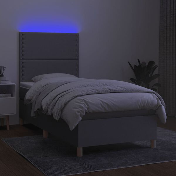 vidaXL Box spring postel s matrac&iacute; a LED světle &scaron;ed&aacute; 100x200 cm textil