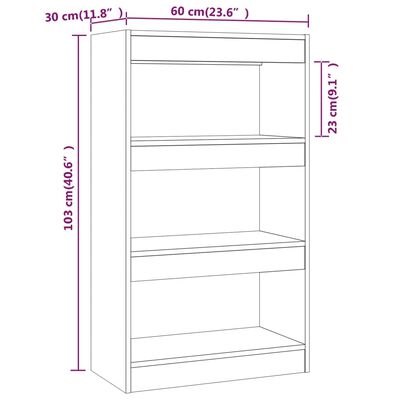 vidaXL Knihovna/dělicí stěna bílá vysoký lesk 60x30x103 cm dřevotříska