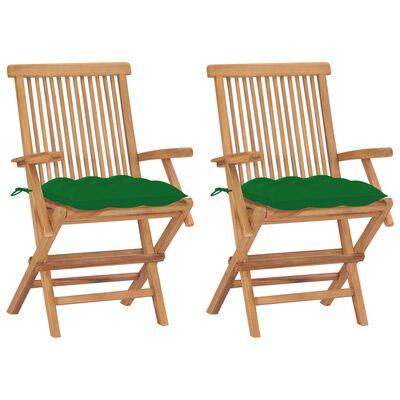 vidaXL Zahradní židle se zelenými poduškami 2 ks masivní teak