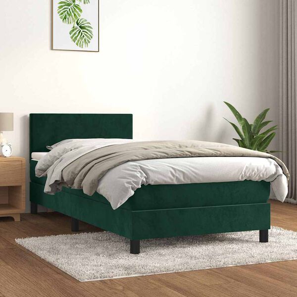 vidaXL Box spring postel s matrac&iacute; tmavě zelen&aacute; 80 x 200 cm samet