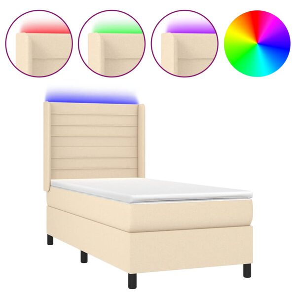 vidaXL Box spring postel s matrac&iacute; a LED kr&eacute;mov&aacute; 100x200 cm textil