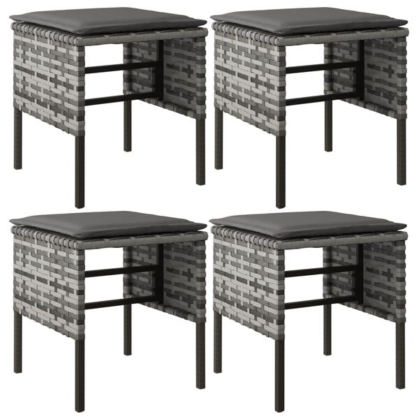 vidaXL Zahradní podnožky s poduškami 4 ks šedé polyratan