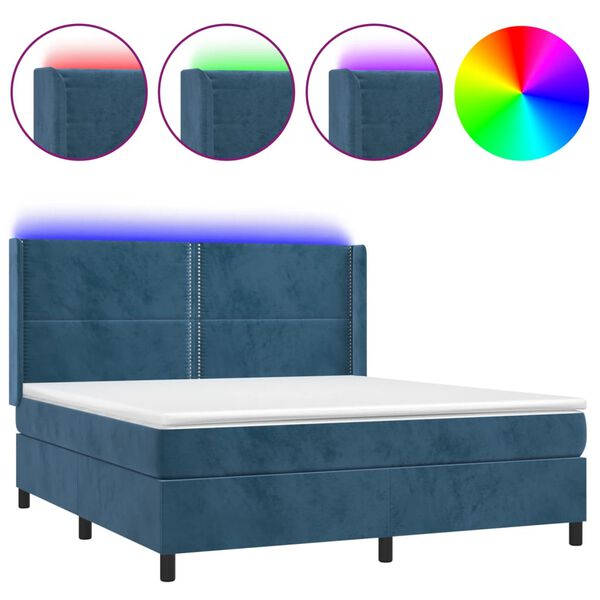 vidaXL Box spring postel s matrac&iacute; a LED tmavě modr&aacute; 160x200 cm samet