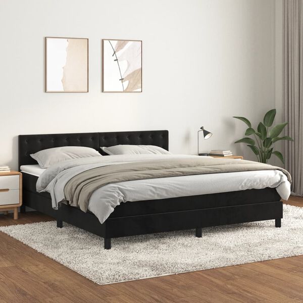 vidaXL Box spring postel s matrac&iacute; čern&aacute; 180x200 cm samet
