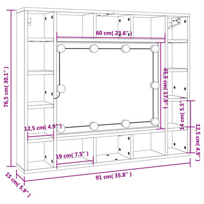 vidaXL Zrcadlová skříňka s LED dub sonoma 91 x 15 x 76,5 cm