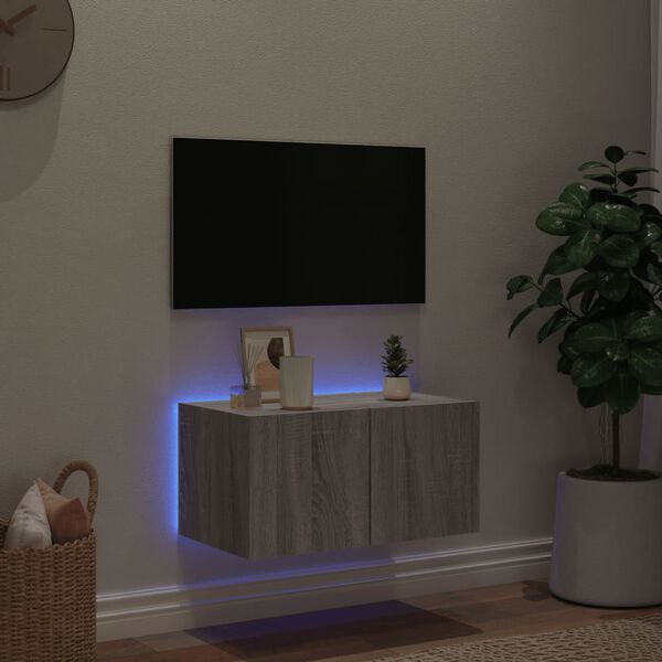 vidaXL N&aacute;stěnn&aacute; TV skř&iacute;ňka s LED osvětlen&iacute;m &scaron;ed&aacute; sonoma 60x35x31 cm