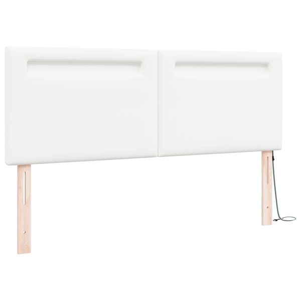 vidaXL LED hlavov&aacute; deska B&iacute;l&aacute; 160 cm Uměl&aacute; kůže