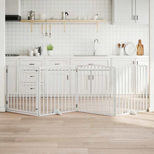 vidaXL Z&aacute;brana pro psy s dv&iacute;řky skl&aacute;dac&iacute; 4 panely b&iacute;l&aacute; 320 cm topol