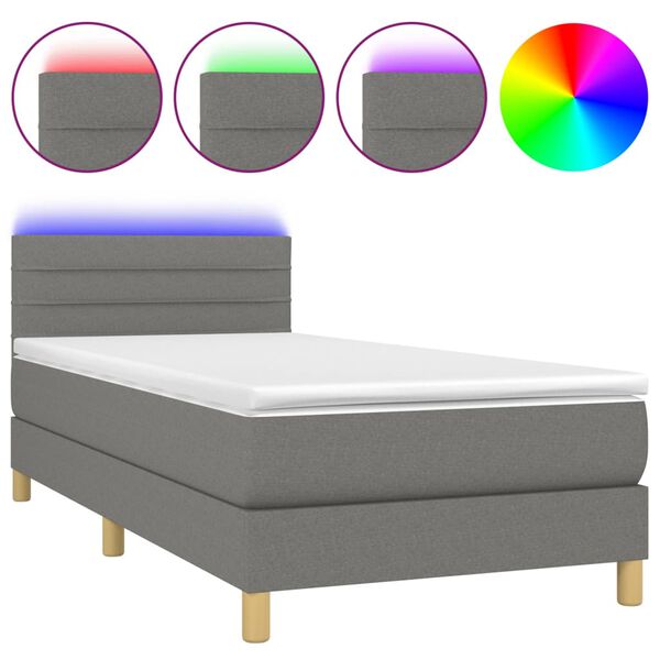 vidaXL Box spring postel s matrac&iacute; a LED tmavě &scaron;ed&aacute; 90x190 cm textil