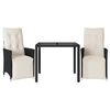 vidaXL 3d&iacute;ln&yacute; bistro set s podu&scaron;kami čern&yacute; polyratan