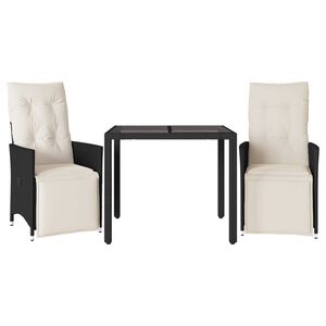vidaXL 3d&iacute;ln&yacute; bistro set s podu&scaron;kami čern&yacute; polyratan