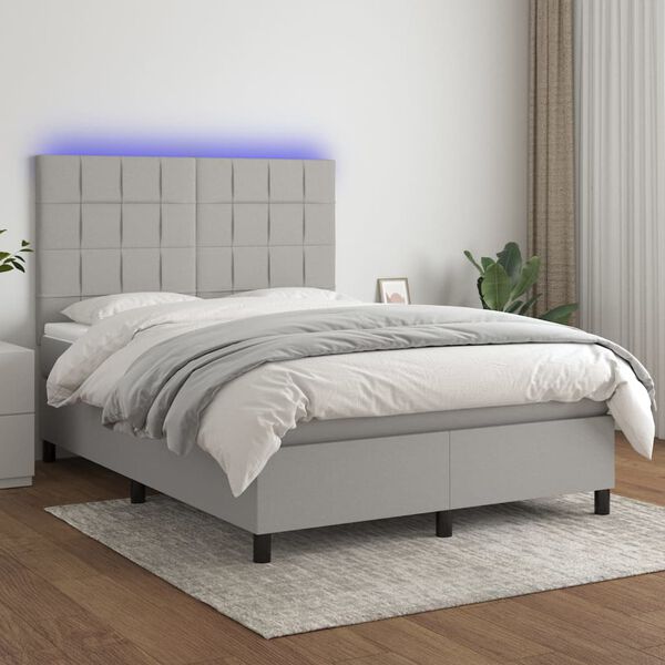 vidaXL Box spring postel s matrac&iacute; a LED světle &scaron;ed&aacute; 140x200 cm textil