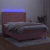vidaXL Box spring postel s matrac&iacute; a LED růžov&aacute; 140x200 cm samet