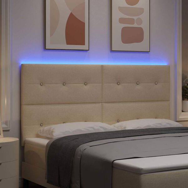 vidaXL LED čelo postele s LED p&aacute;sov&yacute;mi světly Kr&eacute;mov&aacute; 180 cm textil