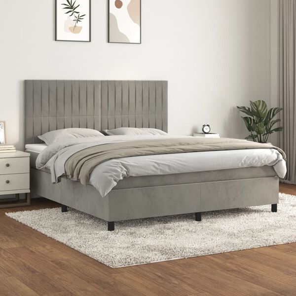 vidaXL Box spring postel s matrac&iacute; světle &scaron;ed&aacute; 180x200 cm samet