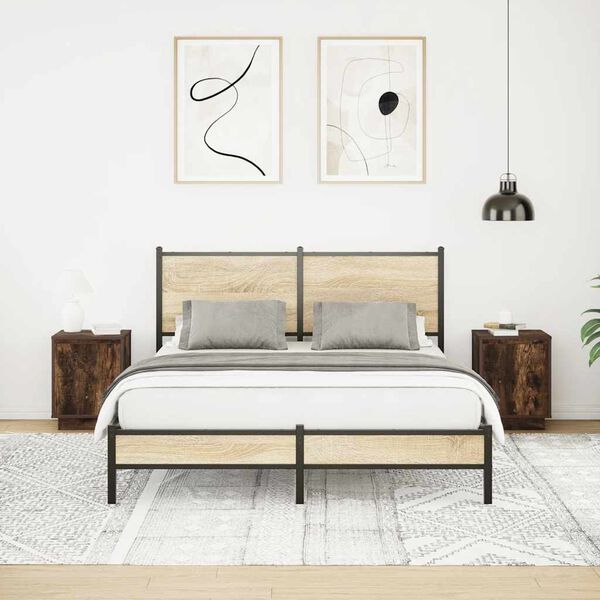 vidaXL Nočn&iacute; skř&iacute;ňky s LED světly 2 ks Kouřov&yacute; dub 38x34x50 cm