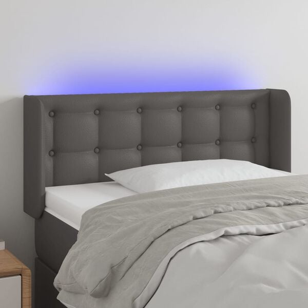 vidaXL Čelo postele s LED &scaron;ed&eacute; 93 x 16 x 78/88 cm uměl&aacute; kůže