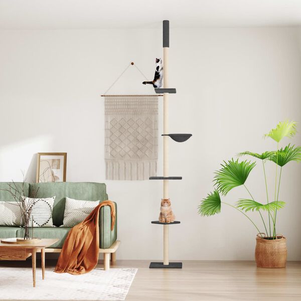 vidaXL Kočič&iacute; strom ke stropu tmavě &scaron;ed&yacute; 263,5&ndash;289,5 cm