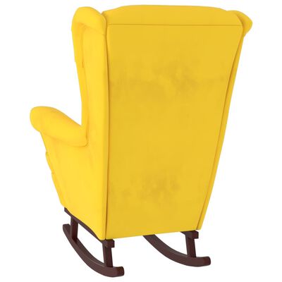vidaXL Houpací křeslo s nohami z kaučukovníkového dřeva žluté samet