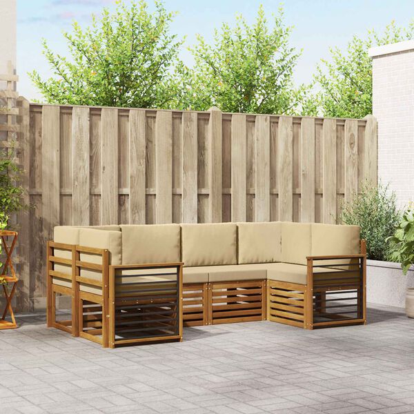 vidaXL Rohov&aacute; sofa sada 6 pcs Př&iacute;rodn&iacute; Masivn&iacute; ak&aacute;tov&eacute; dřevo