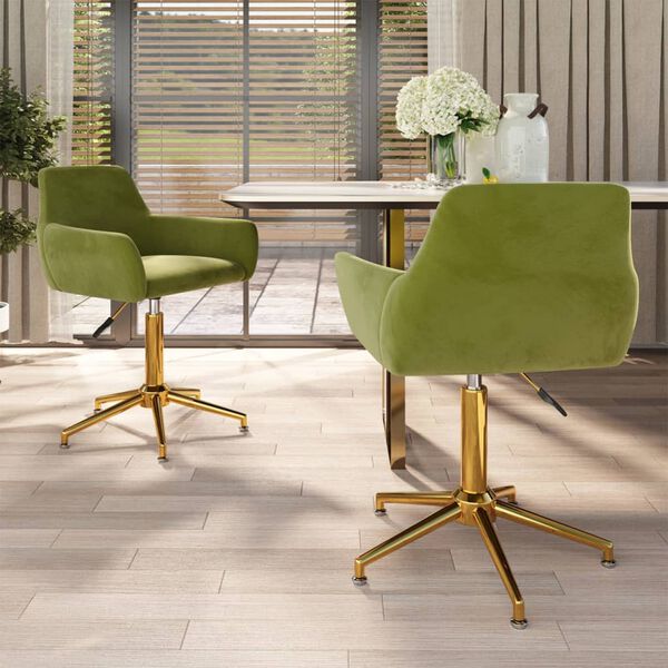 vidaXL Otočn&eacute; j&iacute;deln&iacute; židle 2 ks světle zelen&eacute; samet