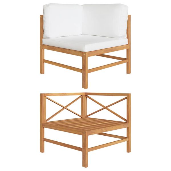 vidaXL Rohová pohovka s krémovými poduškami masivní teakové dřevo