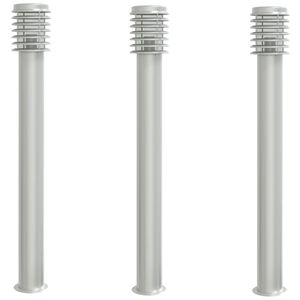 vidaXL Venkovn&iacute; stojac&iacute; lampy 3 ks stř&iacute;brn&eacute; 110 cm nerezov&aacute; ocel