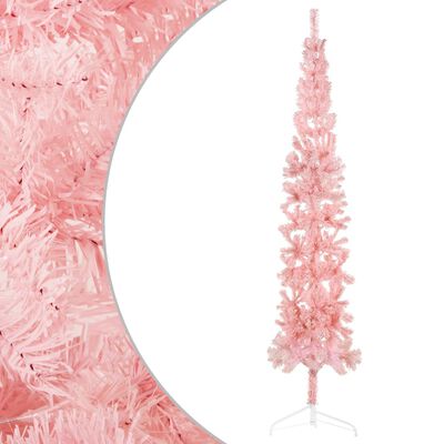 vidaXL Úzký umělý poloviční vánoční stromek se stojanem růžový 240 cm