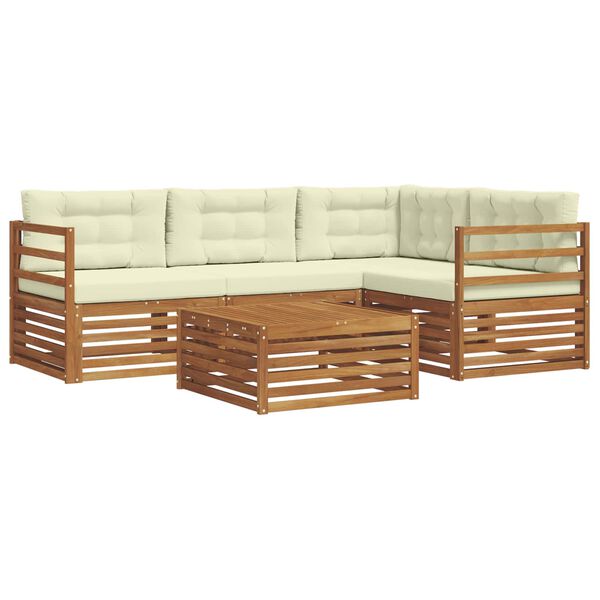 vidaXL Venkovn&iacute; pohovkov&aacute; souprava 5 pcs Přirozen&aacute; a Kr&eacute;mov&aacute;