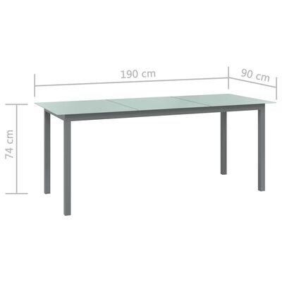 vidaXL Zahradní stůl světle šedý 190 x 90 x 74 cm hliník a sklo