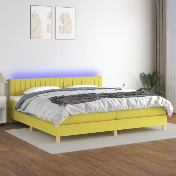 vidaXL Box spring postel s matrac&iacute; a LED zelen&aacute; 200x200 cm textil