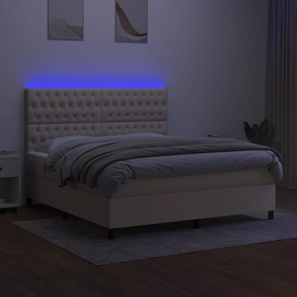 vidaXL Box spring postel s matrac&iacute; a LED kr&eacute;mov&aacute; 180x200 cm textil