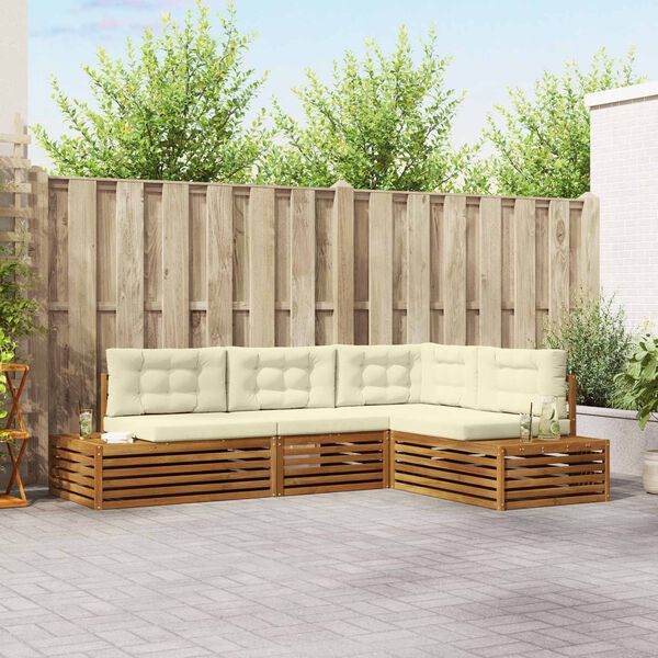 vidaXL Venkovn&iacute; pohovkov&aacute; souprava 4 Kus Přirozen&aacute; a Kr&eacute;mov&aacute;