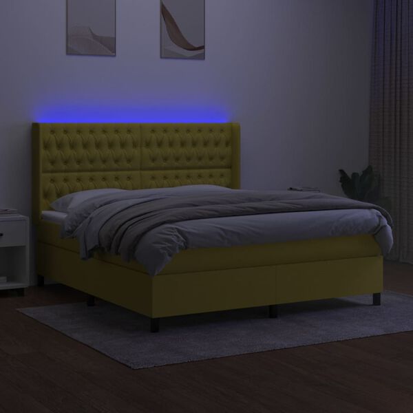 vidaXL Box spring postel s matrac&iacute; a LED zelen&aacute; 180x200 cm textil