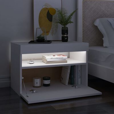 vidaXL Noční stolek s LED osvětlením bílý 60x35x40 kompozitní dřevo