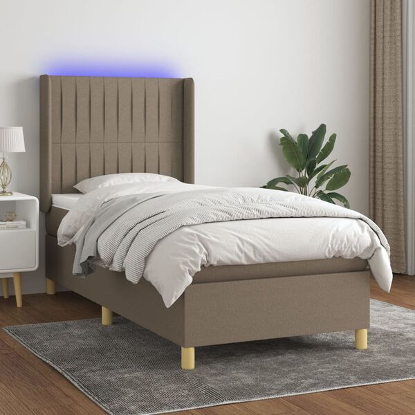 vidaXL Box spring postel s matrac&iacute; a LED taupe 90x200 cm textil