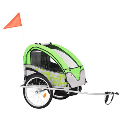 vidaXL Vozík za kolo a kočárek 2 v 1 zelený a šedý