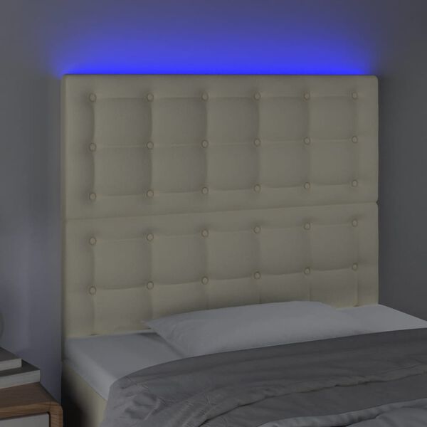 vidaXL Čelo postele s LED kr&eacute;mov&eacute; 90x5x118/128 cm uměl&aacute; kůže